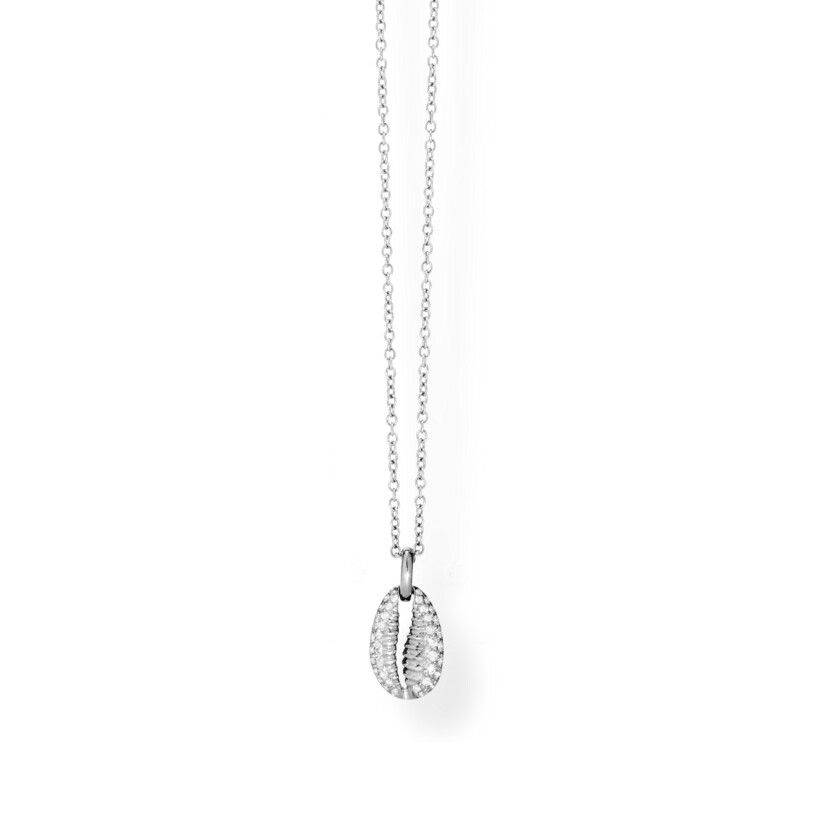 Collier Baby Cauris en or gris pavé diamants