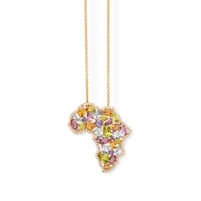 Collier Origine en or jaune, diamants, topazes bleues, cordiérites, saphirs oranges, péridots et tourmalines roses