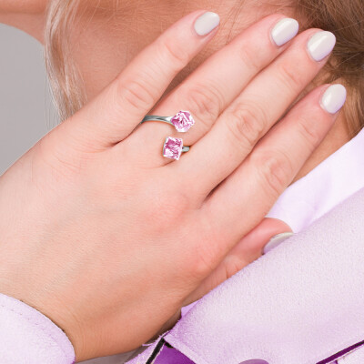 Bague Spark Cube Light en argent plaqué platine et cristaux