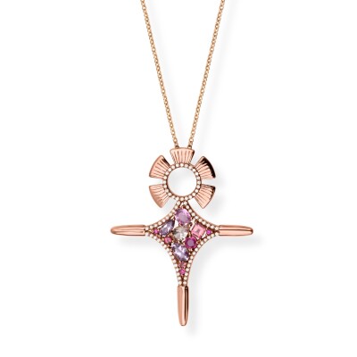 Collier Agadez en or rose, améthystes lavandes, morganites, saphirs roses, tourmalines rose, rubis et diamants