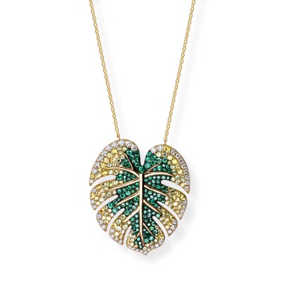 Collier MONSTERA en or jaune, diamants, émeraudes, saphirs verts, péridots et saphirs jaunes