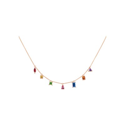 Collier or rose et pierres multicolores