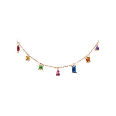 Collier or rose et pierres multicolores