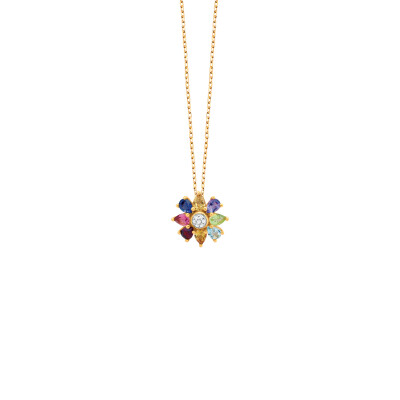 Collier or jaune, diamants et pierres multicolores