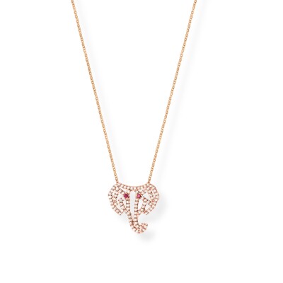 Collier Éléphants en or rose, rubis et diamants