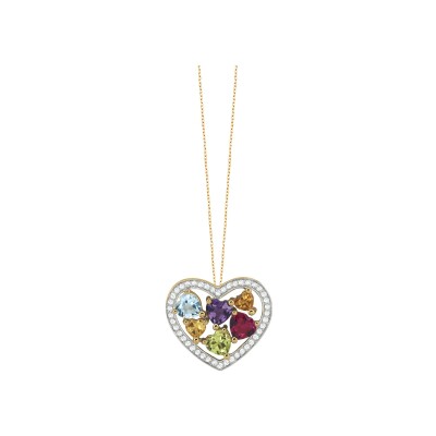 Collier Or jaune diamant améthyste topaze bleue citrine  peridot tourmaline rose