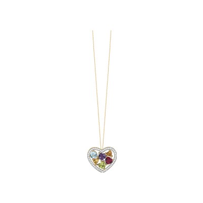 Collier Or jaune diamant améthyste topaze bleue citrine  peridot tourmaline rose