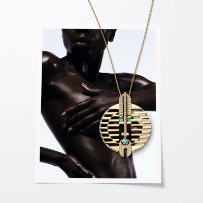 Collier Acalata en or jaune, diamants et émeraudes
