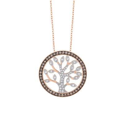 Collier or rose, diamants et diamants bruns