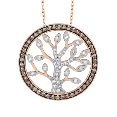 Collier or rose, diamants et diamants bruns