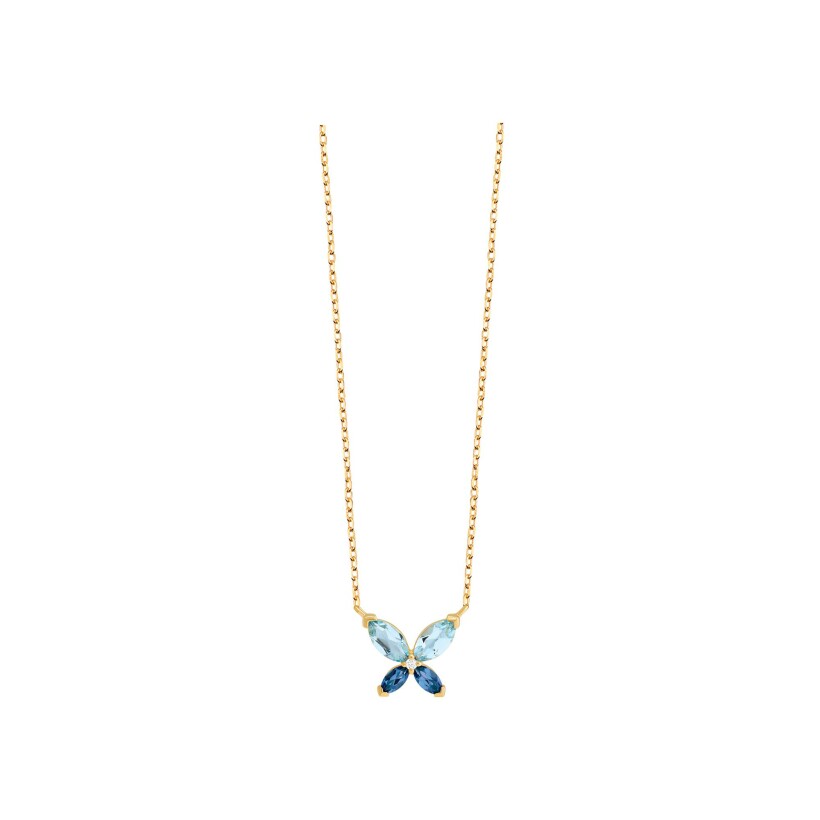 Collier Papillon or jaune, diamant et pierres multicolores