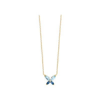 Collier Papillon or jaune, diamant et pierres multicolores