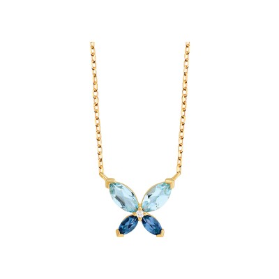 Collier Papillon or jaune, diamant et pierres multicolores