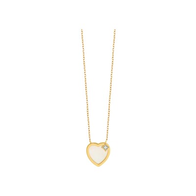 Collier or jaune, diamants et nacre blanche