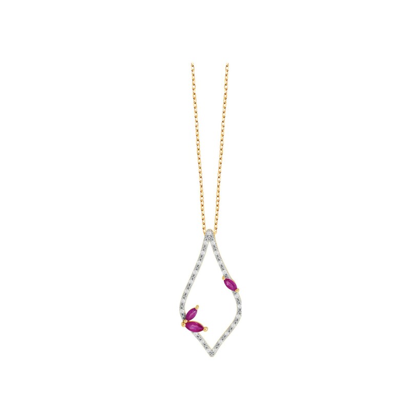 Collier or rose, diamants et rubis