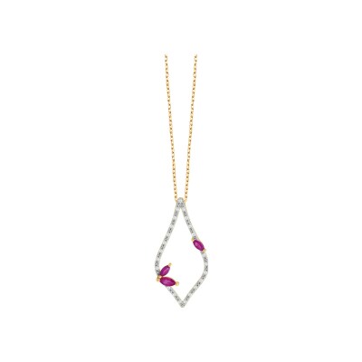 Collier or rose, diamants et rubis