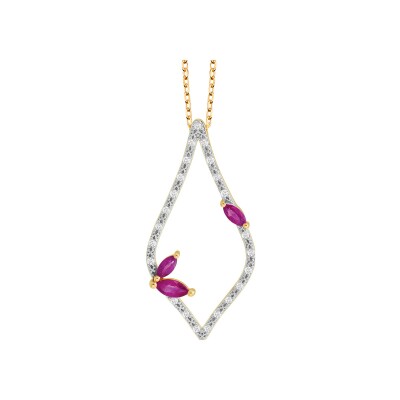 Collier or rose, diamants et rubis