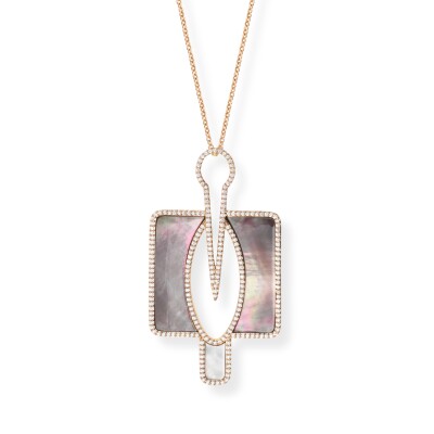 Collier Calao en or rose, diamants et nacre blanche et grise