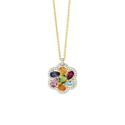 Collier or jaune, diamants et pierres multicolores