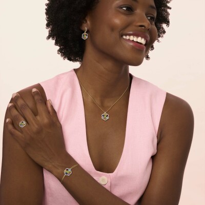 Collier or jaune, diamants et pierres multicolores