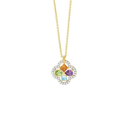 Collier or jaune, diamants et pierres multicolores