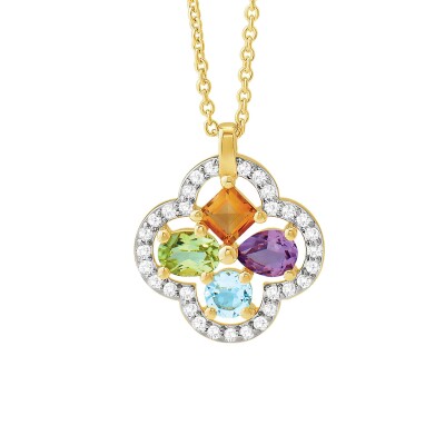 Collier or jaune, diamants et pierres multicolores