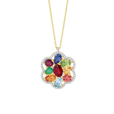 Collier or jaune, diamants et pierres multicolores