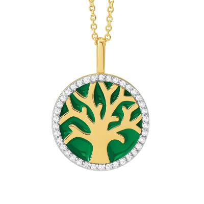 Collier or jaune, diamants et laque verte