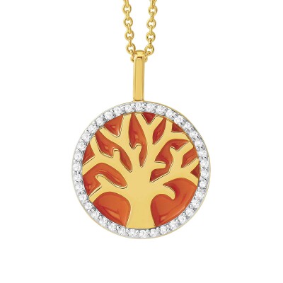 Collier or jaune, diamants et laque orange