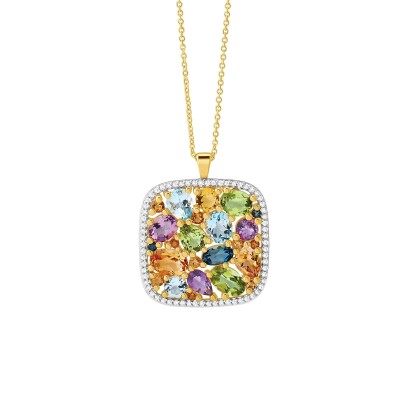 Collier or jaune, diamants et pierres multicolores