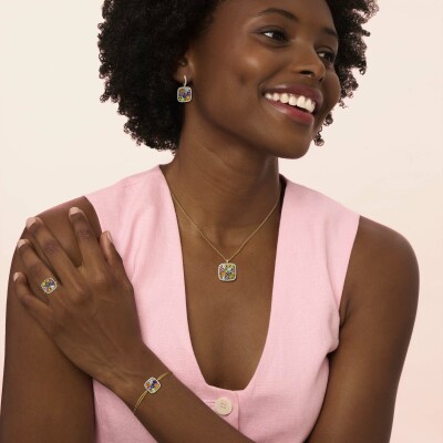 Collier or jaune, diamants et pierres multicolores