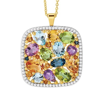 Collier or jaune, diamants et pierres multicolores