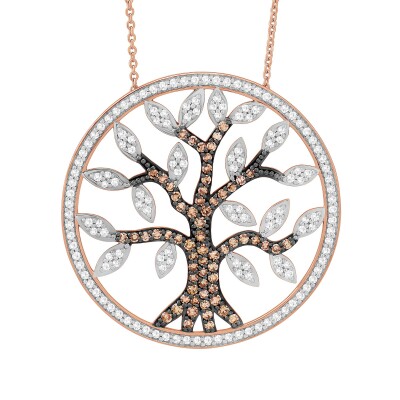 Collier or rose, diamants et diamants bruns