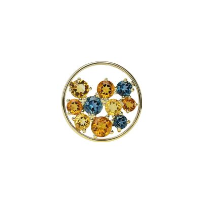 Pendentif Isabelle Langlois Sac de billes en or jaune, citrine et topaze Bleu London