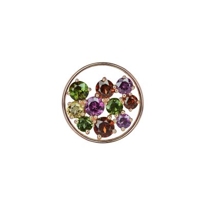 Pendentif Isabelle Langlois Sac de billes en or rose, grenat, rhodolite, tourmaline verte et quartz cognac