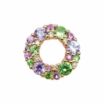 Pendentif Isabelle Langlois Émotion  en or rose et iolite, tsavorites, saphir rose, diamants