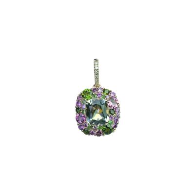 Pendentif Isabelle Langlois Émotion en or rose, prasiolite, tourmaline rose, tourmaline verte, tsavorite et diamant
