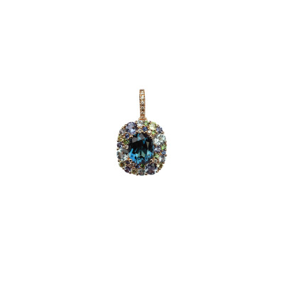 Bague Isabelle Langlois en or rose, topaze, topaze Bleu london et iolote, tsavorite et diamants