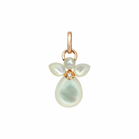 Pendentif Isabelle Langlois Mon Ange en or rose nacre blanc, perle blanche, diamants