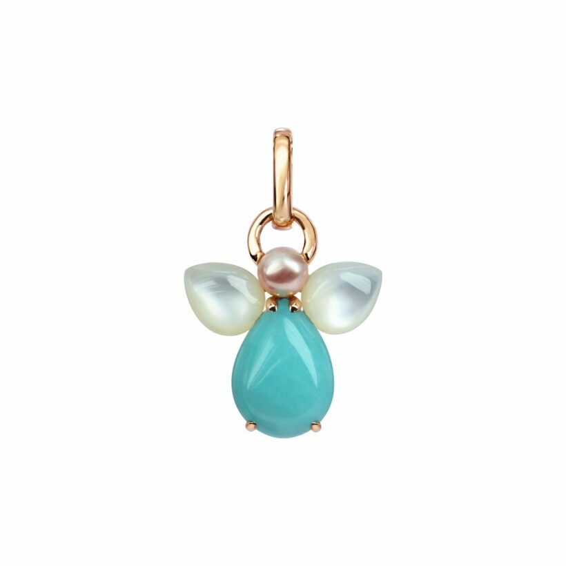 Pendentif Isabelle Langlois Anges en or rose et amazonite, nacre blanche et perle de culture rose