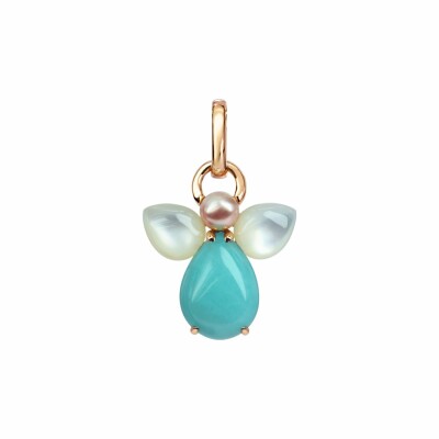 Pendentif Isabelle Langlois Anges en or rose et amazonite, nacre blanche et perle de culture rose