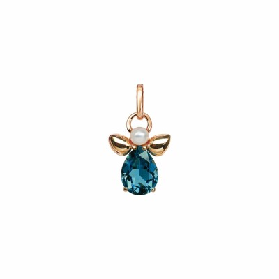 Pendentif Isabelle Langlois Mon Ange Eiael en or rose, topaze bleue london et perle blanche 