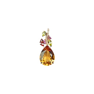 Pendentif Isabelle Langlois Eden en or rose, citrine, péridot, grenat et diamant