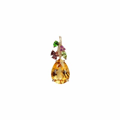 Pendentif Isabelle Langlois Eden en or rose, citrine, péridot et diopside