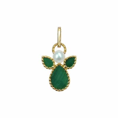 Pendentif Isabelle Langlois Mon Ange en or jaune malachite, perle blanche