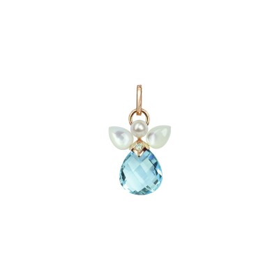 Pendentif Isabelle Langlois en or rose, topaze bleue, diamant, nacre et perle