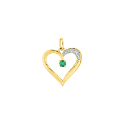 Pendentif coeur en or jaune et émeraude