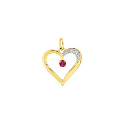 Pendentif coeur en or jaune et rubis