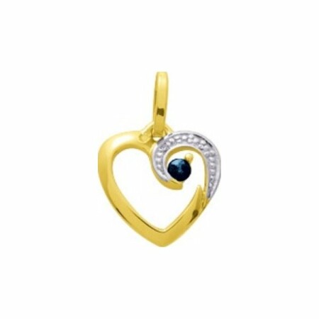 Pendentif coeur en or jaune et saphir