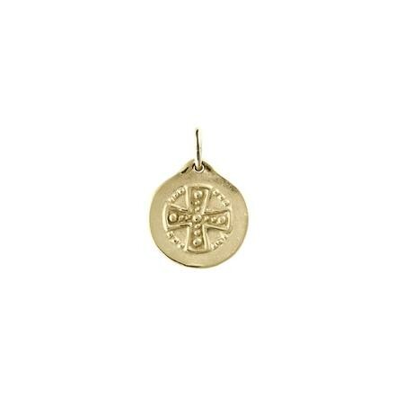 Médaille Mely Croix grecque perlée en or jaune, 18mm